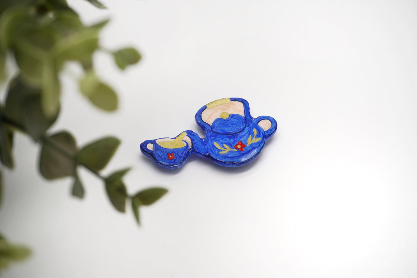 Handmade teapot fridge magnet