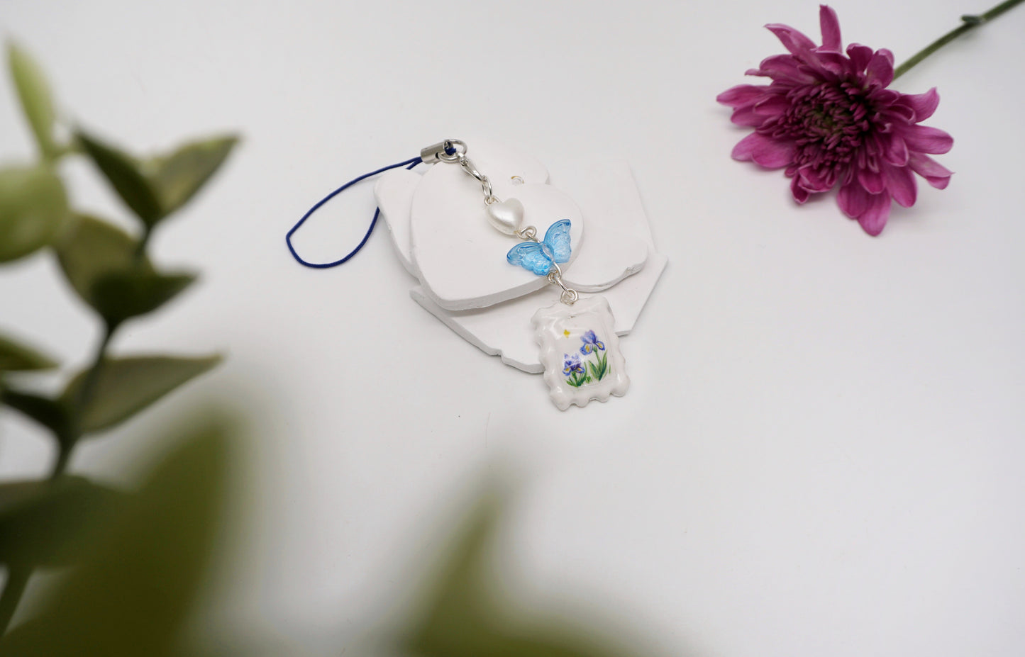 Blue Iris Clay Phone Charm