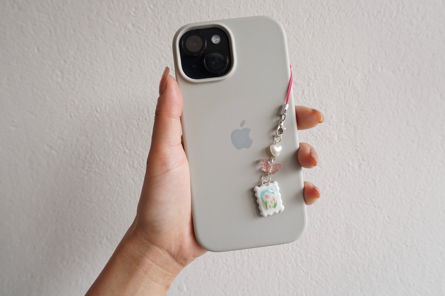 Pink Tulip Clay Phone Charm