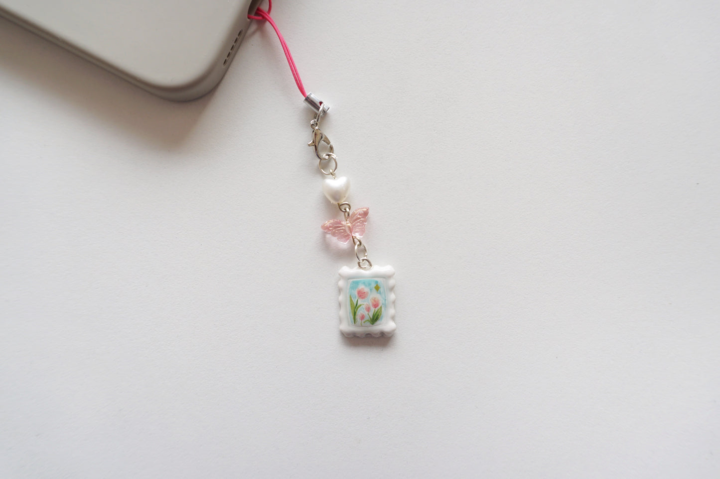 Pink Tulip Clay Phone Charm