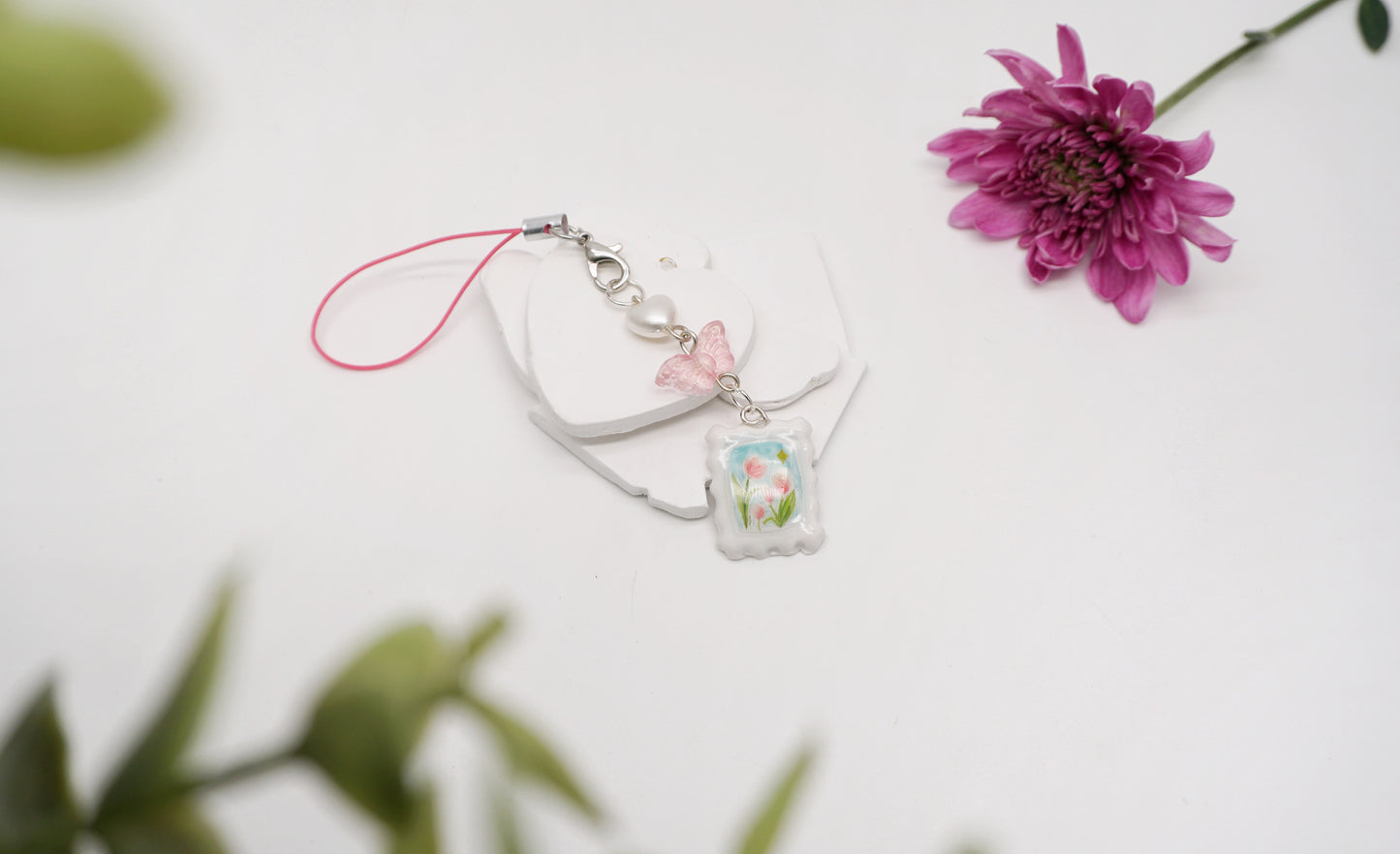 Pink Tulip Clay Phone Charm
